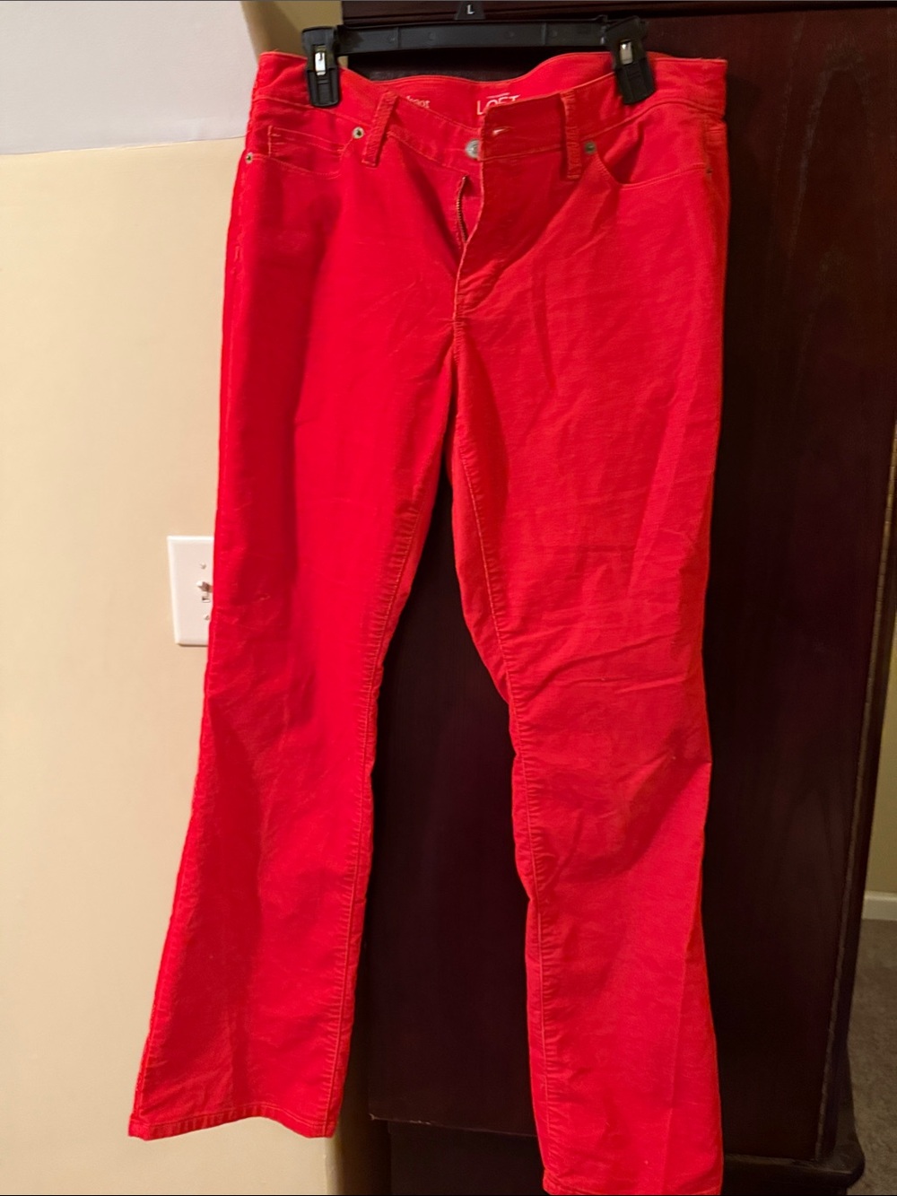 LOFT Bright Red Corduroy curvy Boot-Cut Pants